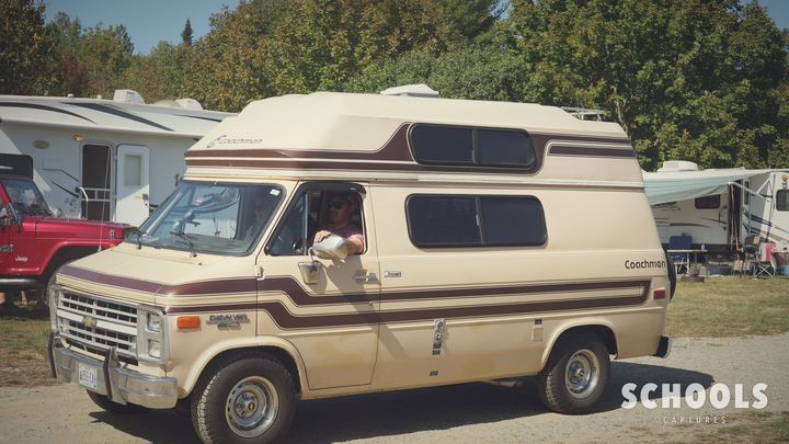 Tan Chevy G-van camper